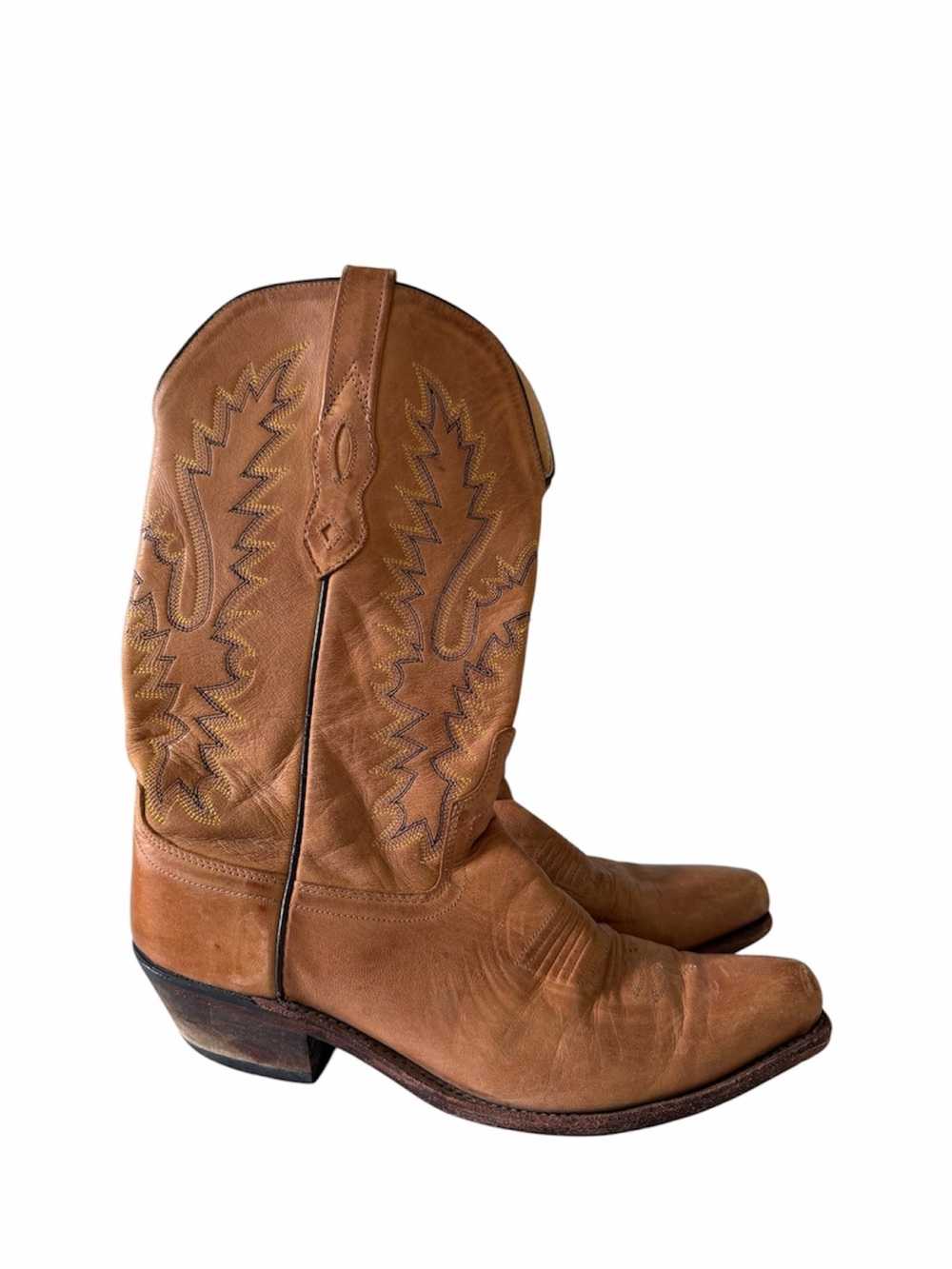 Old West Tan Leather Snip Toe Cowboy Boots Women’s 8M
